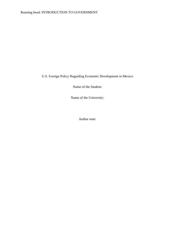 U.S. Foreign Policy for Economic Development in Mexico