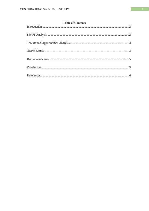 Ventura Boats - SWOT Analysis, Ansoff Matrix, Recommendations