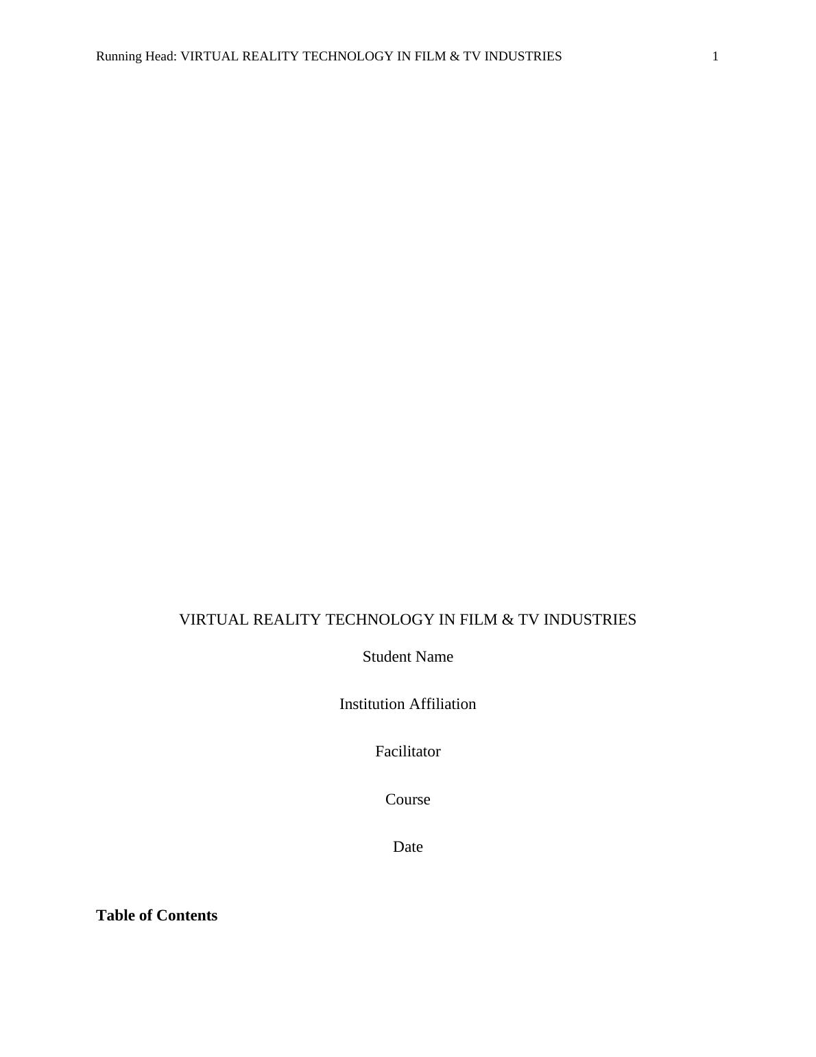 Virtual Reality Technology in Film & TV Industries Desklib