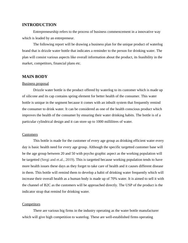 bottle water business plan pdf