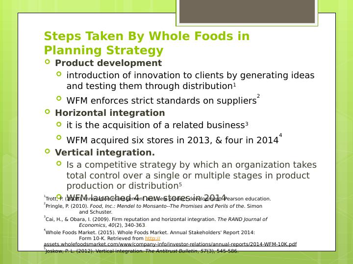 Whole Foods Planning Strategy Product Development, Integration