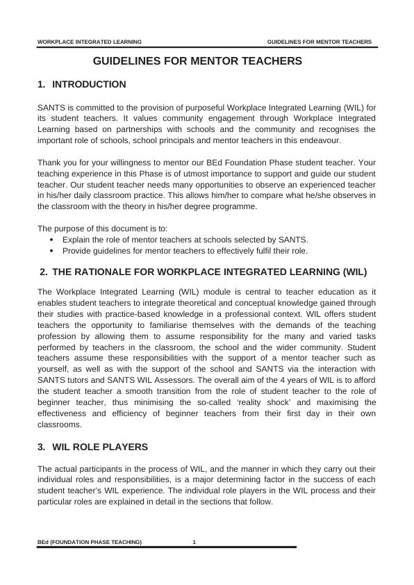 Workplace Integrated Learning Guidelines for Mentor Teachers - BEd Foundation Phase Teaching_3