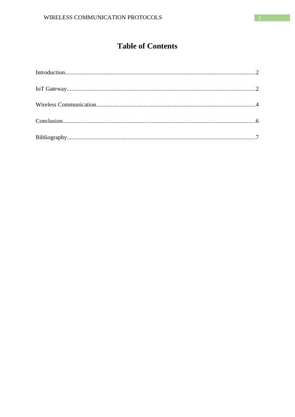 Wireless Communication Protocols for IoT Gateway - Desklib