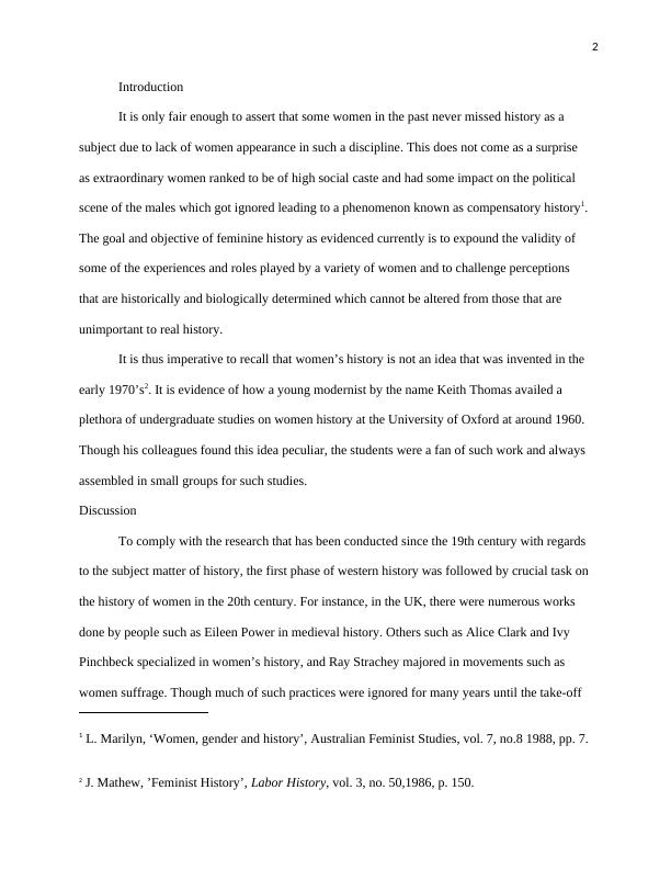 Women and Gender History A Journey from Feminine to Gender History