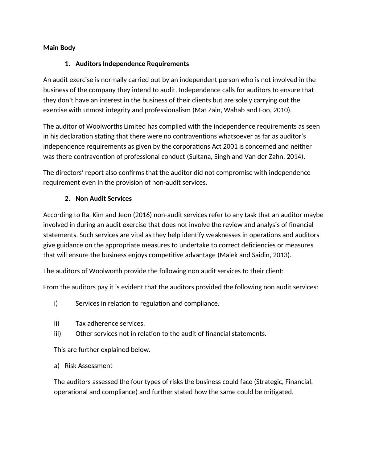 Audit Report of Woolworths Group - Key Elements and Insights