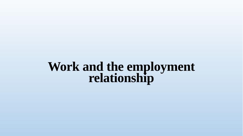 Work and the Employment Relationship: Practical and Legal Challenges and Recommendations_1