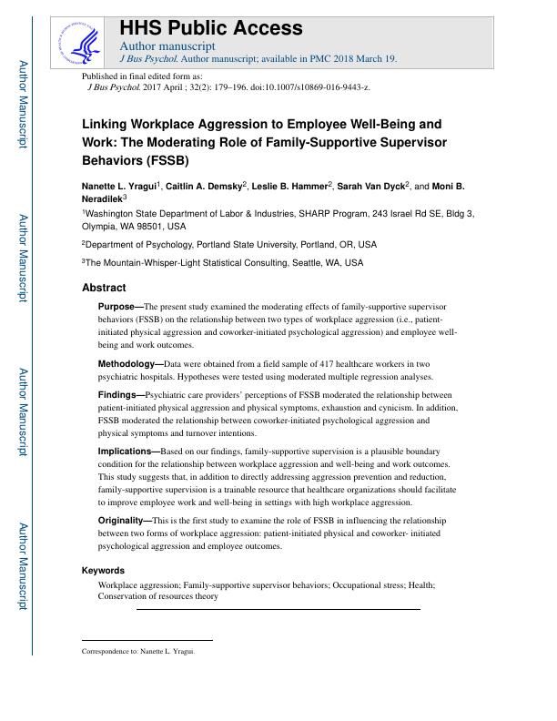 Linking Workplace Aggression to Employee Well-Being and Work: The Moderating Role of Family-Supportive Supervisor Behaviors (FSSB)_1