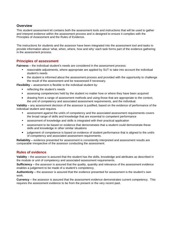 Workplace Documentation Assessment Tasks And Principles Of Assessment