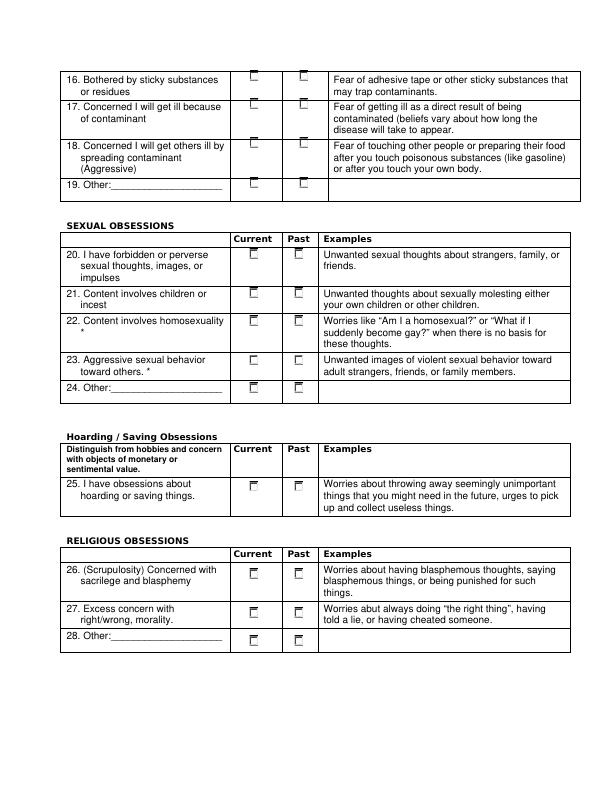 Y BOCS Symptom Checklist For OCD Symptoms Examples And Types   Y Bocs Symptom Checklist Page 2 